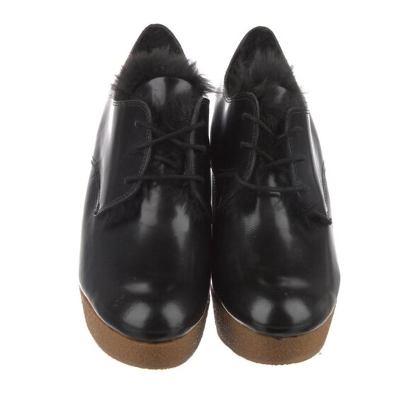 3.1 PHILLIP LIM Black Leather Fur Trim Wedge Platform Pumps Size 10 - Picture 3 of 11